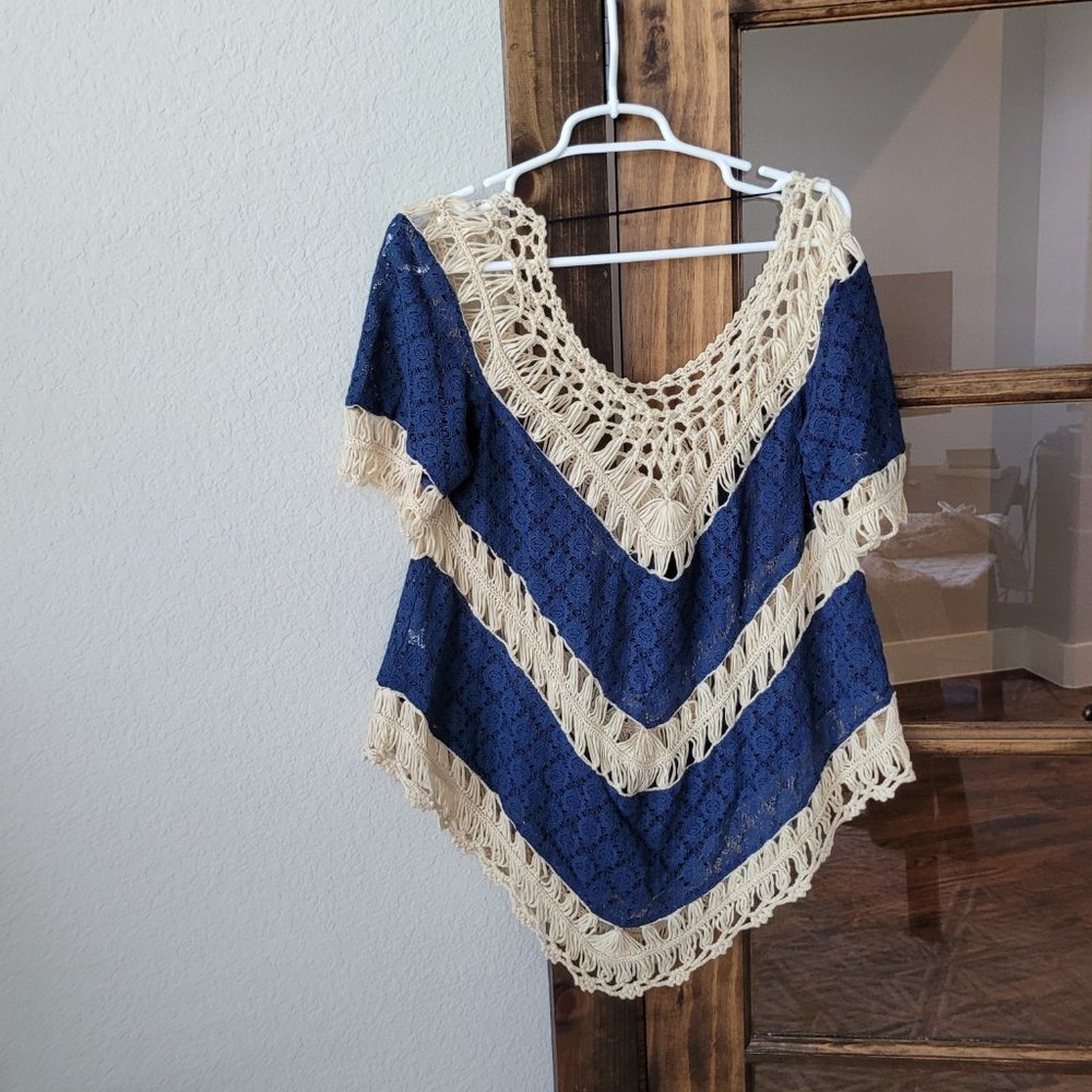Umgee women's navy  blue boho crochet knit top - Picture 2 of 5